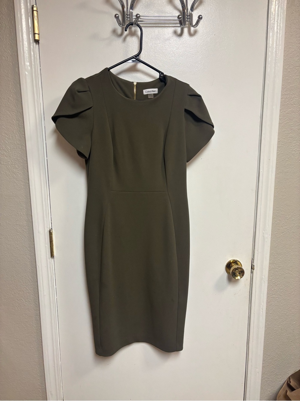 Calvin Klein Olive Tulip Sleeve Midi Dress